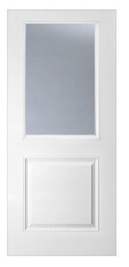 Smooth White 1/2 Lite Clear Glass 2 Panel Fiberglass Door