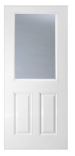 Smooth White 1/2 Lite Clear Glass 3 Panel Fiberglass Door