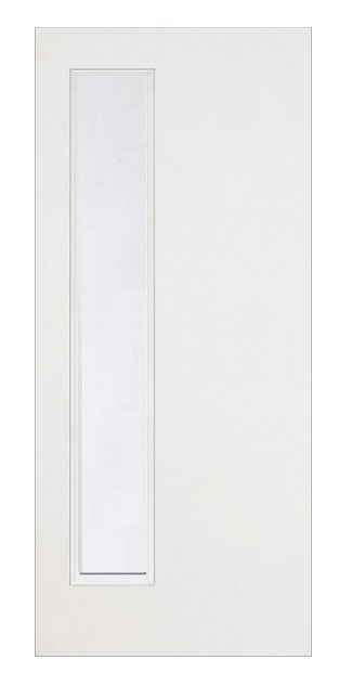 Smooth White Narrow Lite Satin Etched Glass Fiberglass Door
