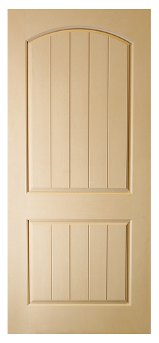 Mahogany Grain 2 Panel Arch Top Fiberglass Door