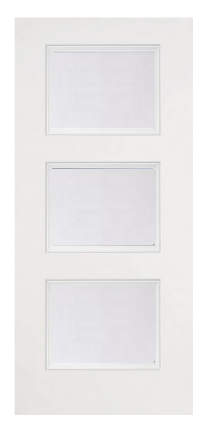 Smooth White 3 Lite Satin Etched Glass Fiberglass Door